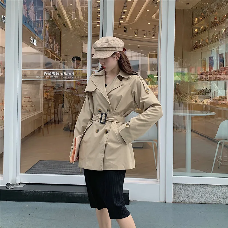 

Women Trench Elegant Autumn Winter Coat A-line Belt Pocket Turn-down Collar Windbreaker Lady Japan Style Woman Tops Female LS184