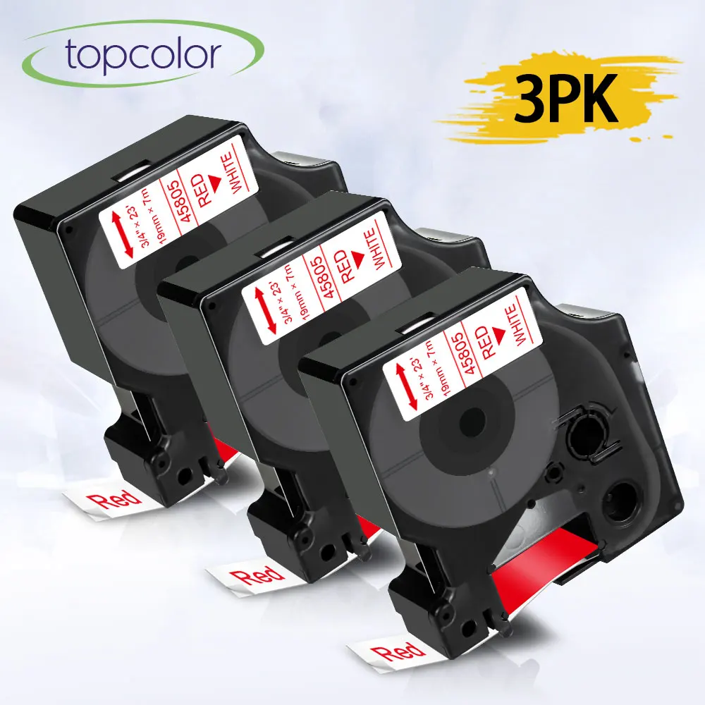 Topcolor 3PK сменная клейкая лента Dymo D1 45805 красный на белом ленточном принтере для