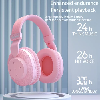 

525 Headphones bluetooth 2020 New headset TF card earphone Hifi gaming headphones FM play Pink for girl women