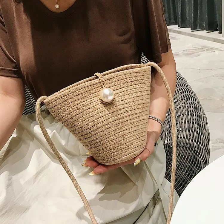

Summer Straw WOMEN'S Bag 2019 New Style Fashion Weaving Mini Bucket Bag Trend Versatile Beach Messenger Bag