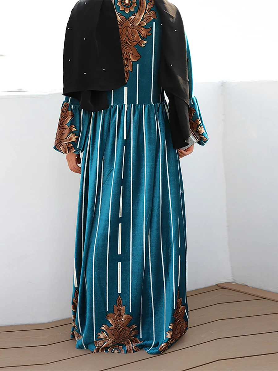 6244#Dubai Abaya Fashion Velvet Muslim Women Maxi Dress - CHAOMENG MUSLIM SHOP
