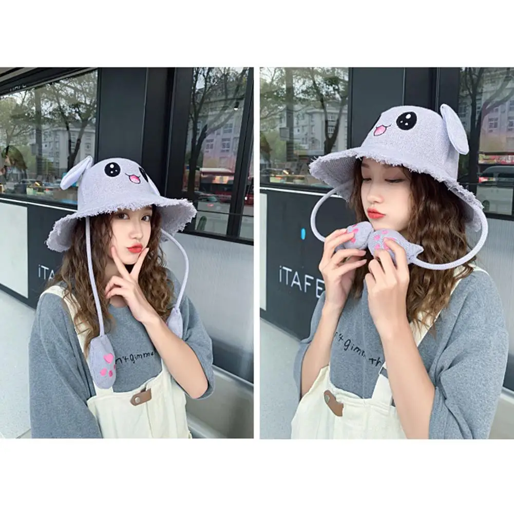DSstyles 1 шт. ухо будет перемещать sunhat хлопок вязать шляпа может двигаться Уши милый кролик Sunhat