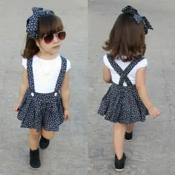 

Newborn Kids Baby Girls Short Sleeve Tops + Flower Print Straps Tutu Dress Skirt Party Toddler Clothes UK