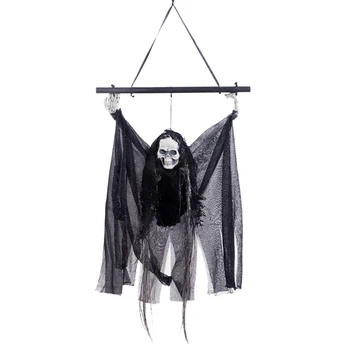 

Halloween Decoration Black Skeleton Ghost with Glowing Red Eyes Scream Hang Rod Ghost Pendant for Festive Indoor Outdoor Tree