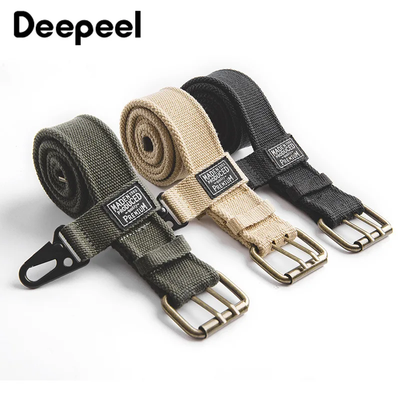 Deepeel 1 шт. 105 см мужской тканевый ремень с двойной пряжкой в стиле милитари, повседневный Простой ремень с джинсами, Молодежный пояс YK637