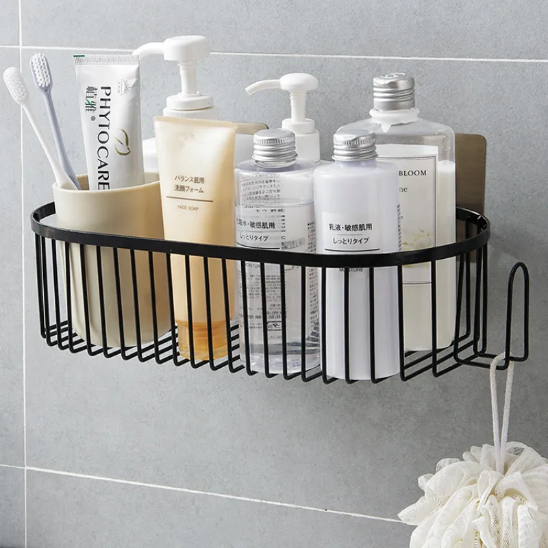 Free punching wrought iron bathroom shelf vanity bathroom wall hanging strong seamless stickers storage rack WF10111117