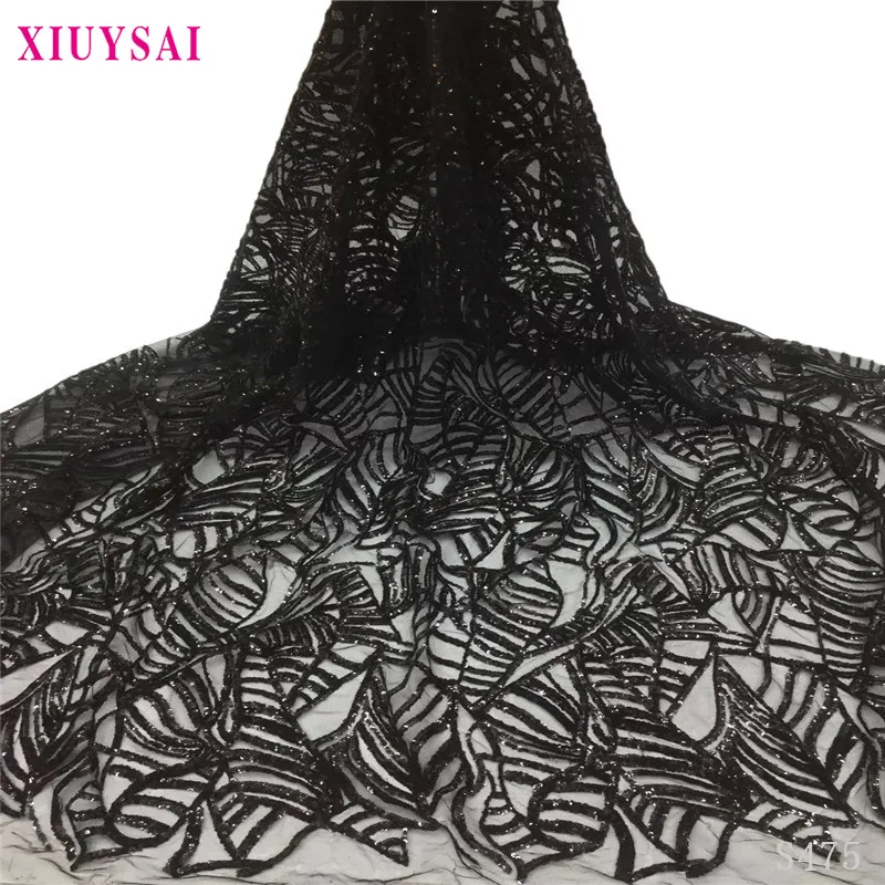

Black African sequins Lace Fabric 2020 High Quality Lace French Net Embroidery Tulle Lace Fabrics For Nigerian Party Dress SL475