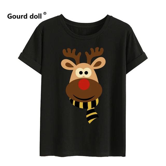 Christmas Couple Top T-shirt Merry Christmas Casual Cotton Short Sleeve Tees Brand Loose Women And Men Santa Outfits Clothes Deer1 Black