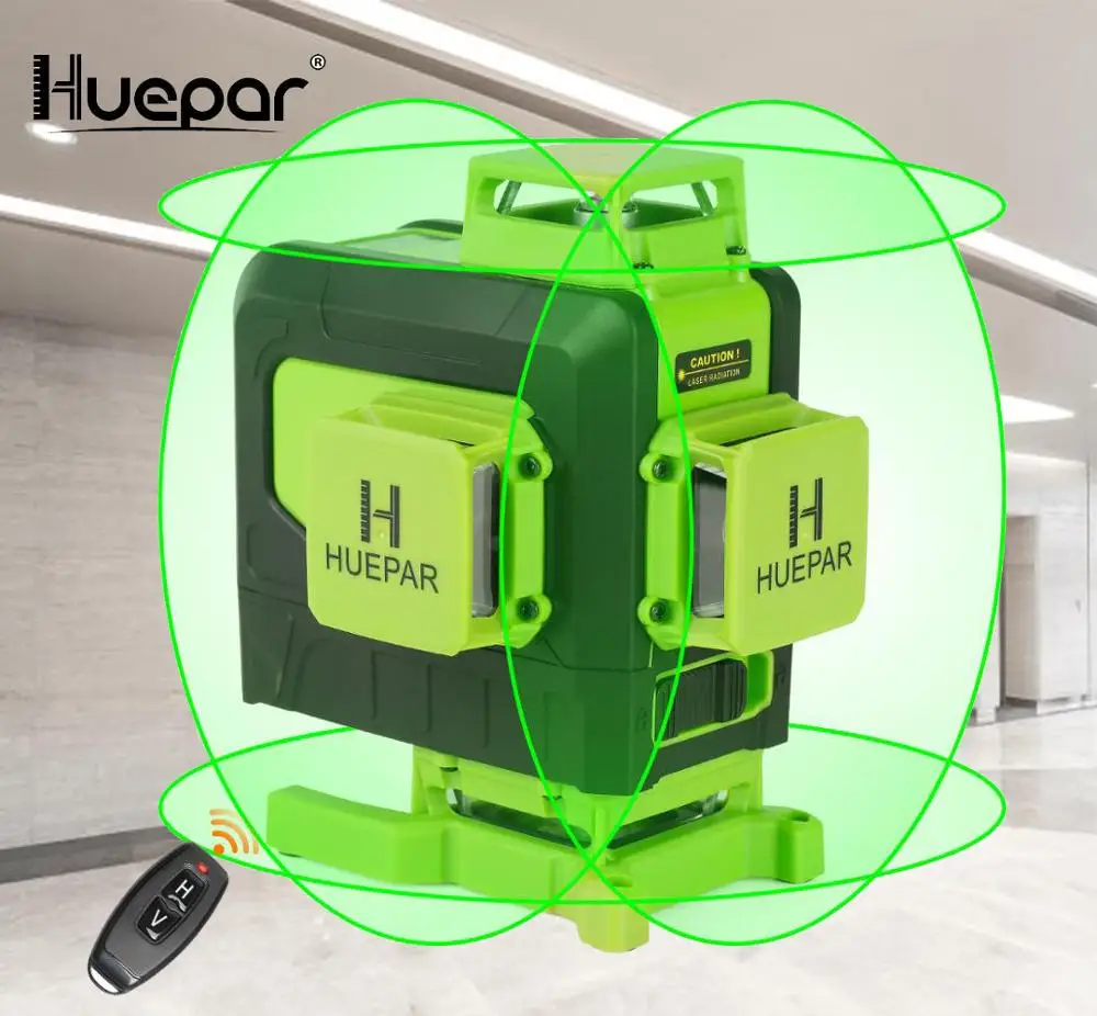 US $163.19 Huepar 16 Lines 4D Cross Laser Level green line SelfLeveling 360 Horizontal amp Vertical Green Beam laser with Remote Control