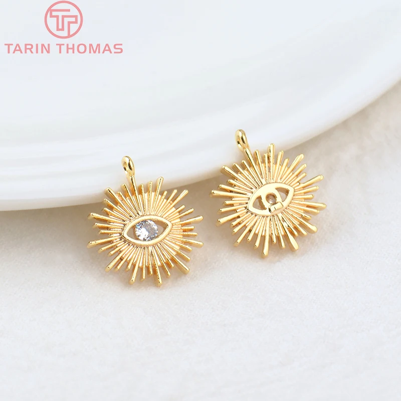 (1871)4PCS 12MM Loch 1,5MM 24K Gold Farbe Messing mit Zirkon Auge Charm Anhänger für DIY Schmuck Machen Erkenntnisse Zubehör – Detail 9