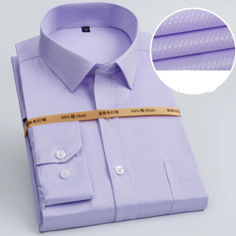 lavender Деловые мужские формальные рубашки Camisa, однотонные яркие цвета, отложной воротник, однобортный, приталенный, высокое качество, Весенняя ткань - Color: lavender