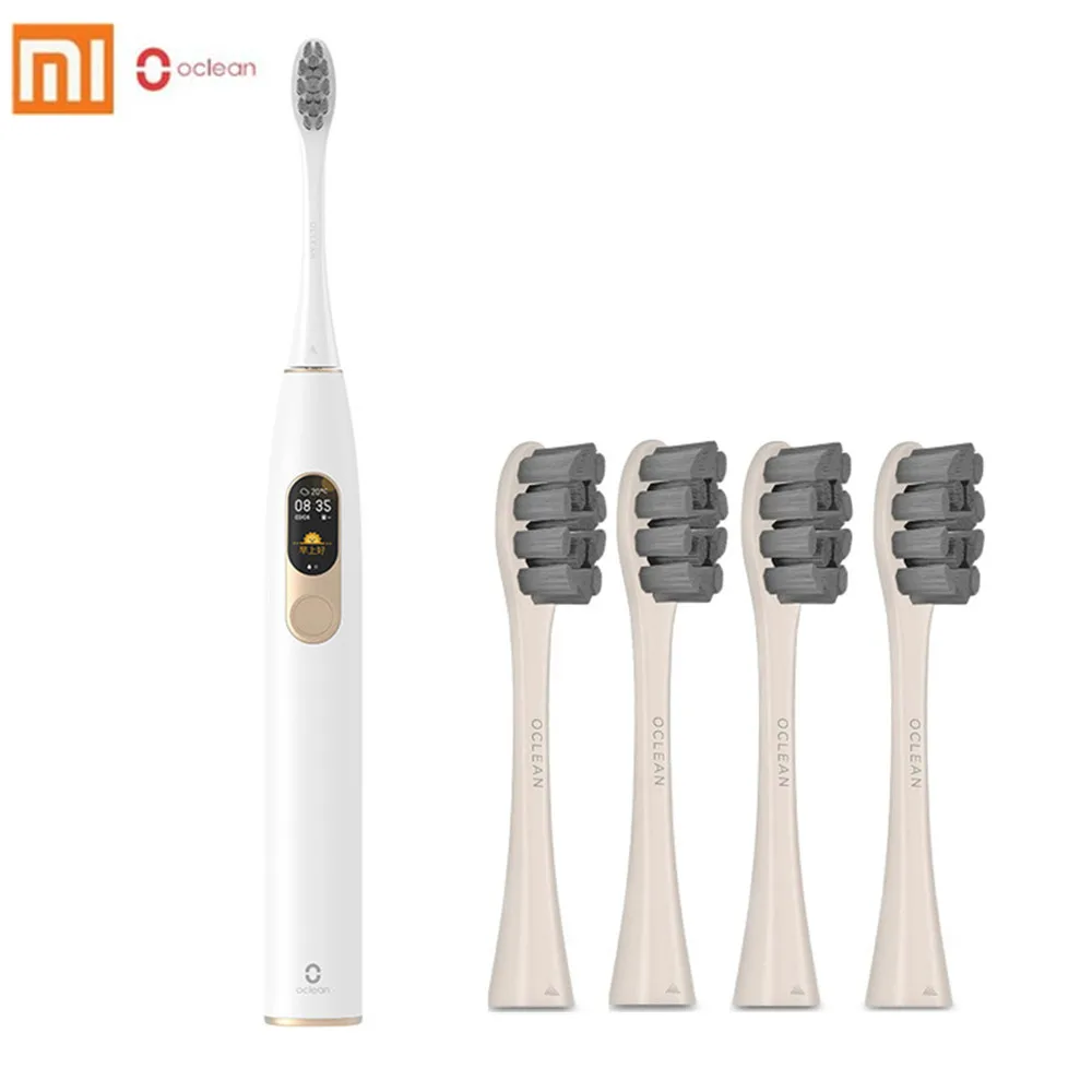 Set with 4 gray head 11 Mijia Oclean X sonic электрическая зубная щетка с 8 головками модернизированная Водонепроницаемая ультра звуковая автоматическая зубная щетка перезаряжаемая через USB - Цвет: Set with 4 gray head
