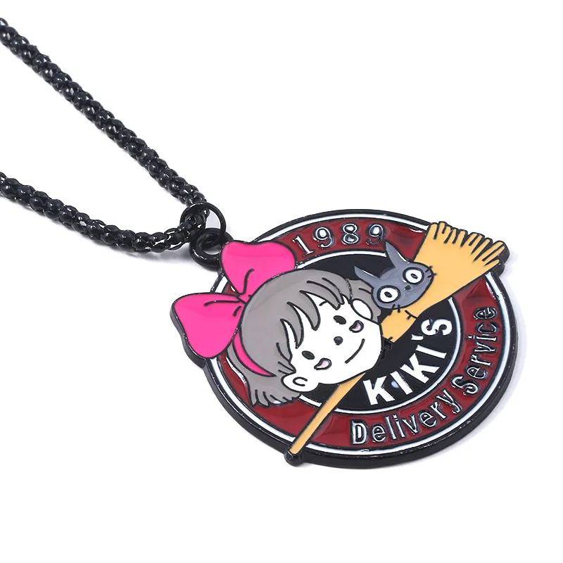1989 Vintage Hayao Miyazaki Kikis Service Anime Logo Pendant Necklace Jiji Cat Magic Broom Jewelry - 2