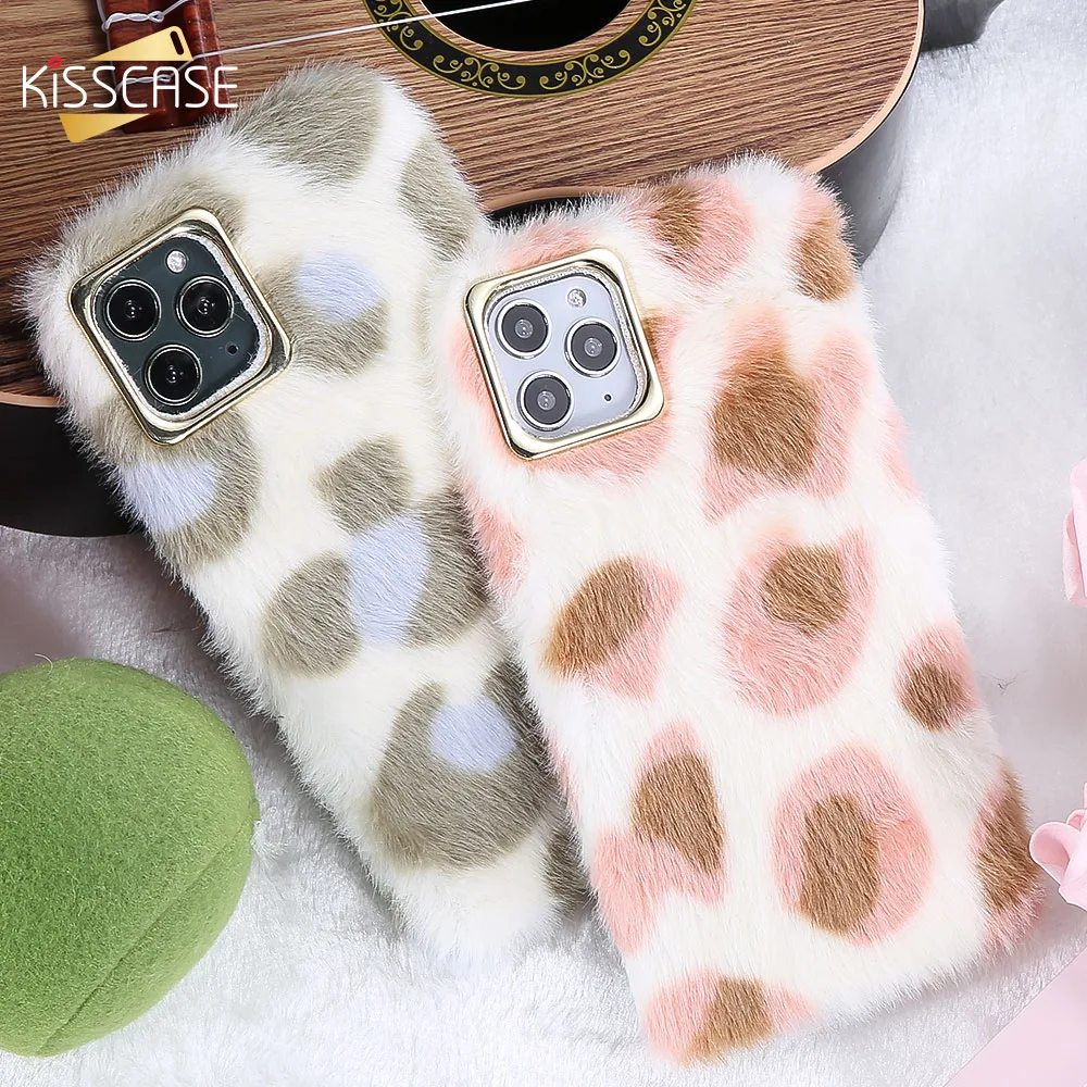 KISSCASE Leopard Fluffy Phone Case For iPhone 11 Pro XS MAX XR X Warm Soft Plush Rabbit Hair 8 7 6 6s Plus |