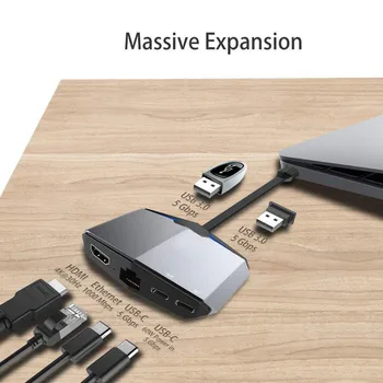 

EPULA 2019 New USB Adapter USB-C Multifunctional Hub Type-C To HDMI 6-in-1 Converter HUB Extension Dock O23
