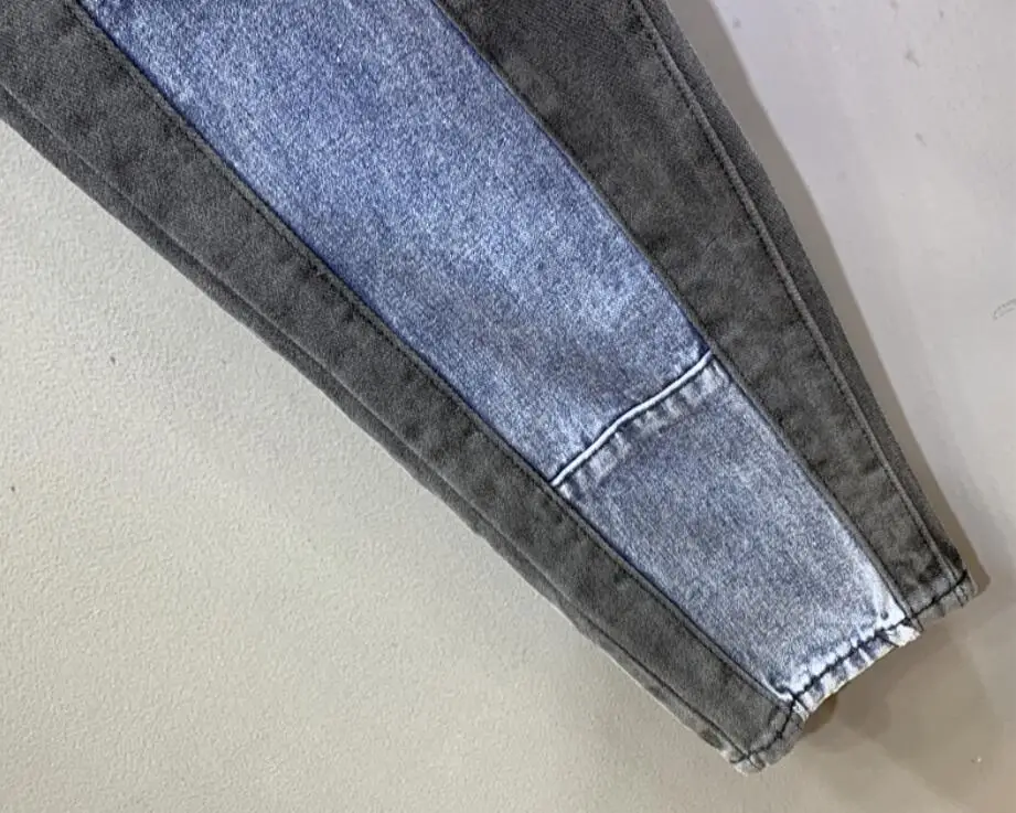 autumn new fashion stitching contrast color jeans women high waist loose carrot pants straight
