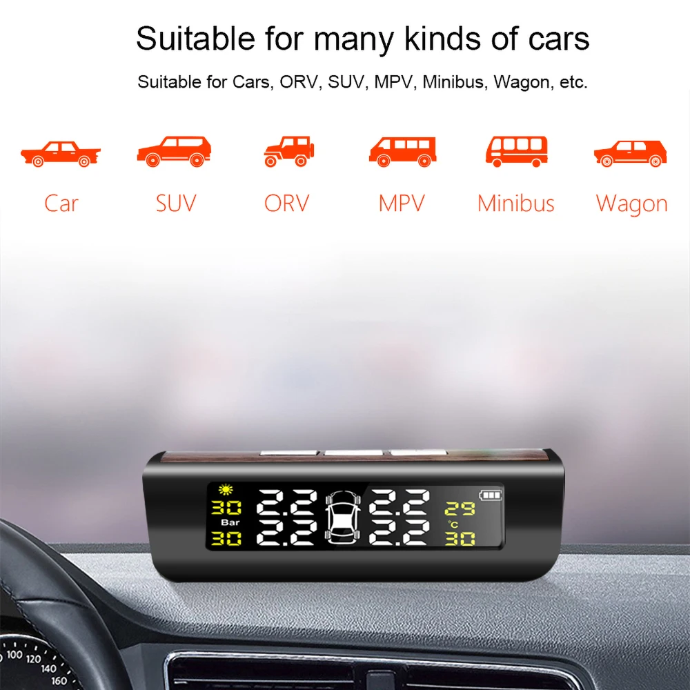 Универсальная беспроводная система контроля давления в шинах TPMS цветной ЖК