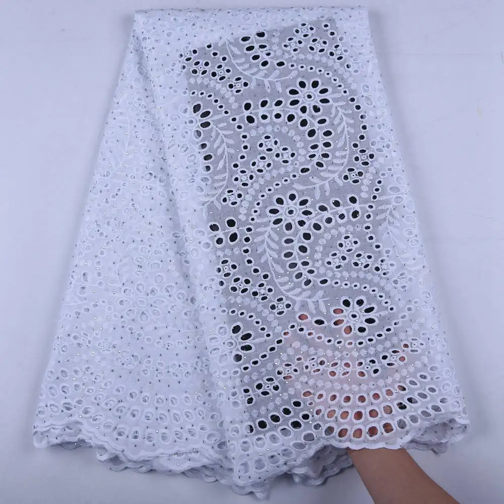 

New Nigerian Embroidered Stones Mesh Lace Fabric Bride Wedding Fabrics In White African Net Tulle Swiss Voile Lace Fabric S1657