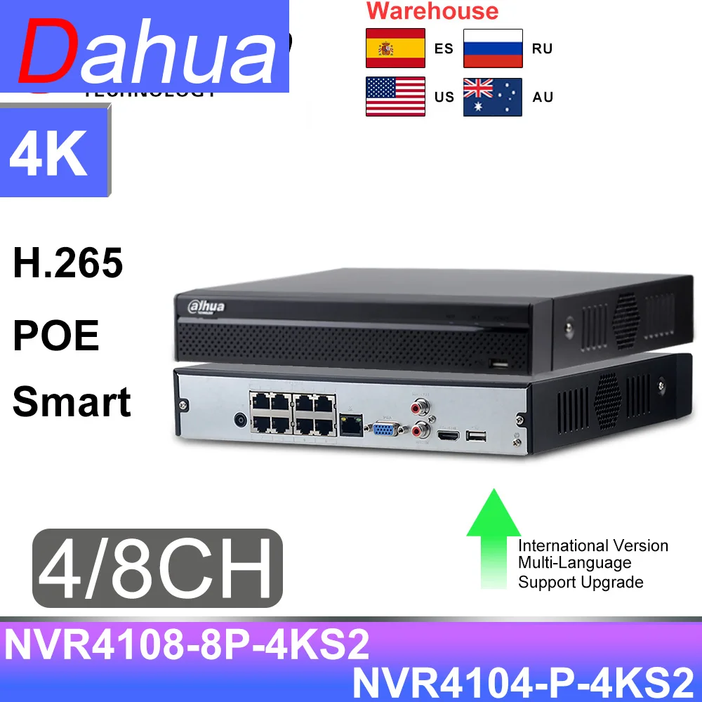 Сетевой видеорегистратор Dahua NVR 4K 4CH NVR4104HS-P-4KS2 8CH NVR4108HS-8P-4KS2 POE H.265 + система