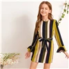 SHEIN/детское Полосатое Платье-туника в стиле кэжуал с поясом для девочек, детские весенние разноцветные прямые платья с рукавами-воланами и пуговицами на спине