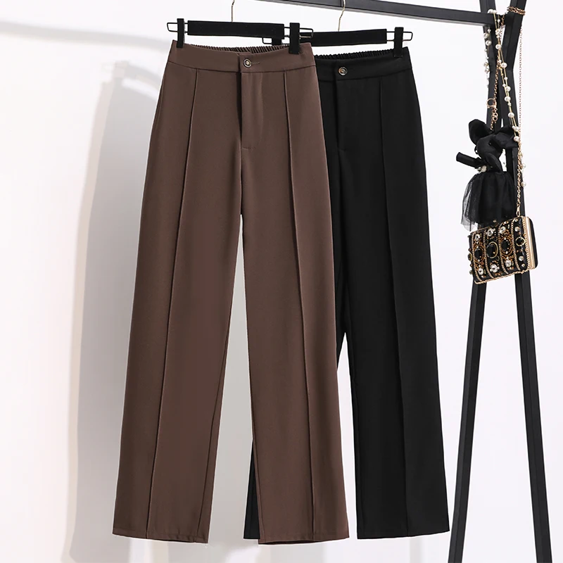Korean Students Plus Size Straight Pants Spring Women High Waist Loose Split Trousers Large Size Black,Brown S-5XL Korean Students Plus Size Straight Pants Spring Women High Waist Loose Split Trousers Large Size Black,Brown S-5XL