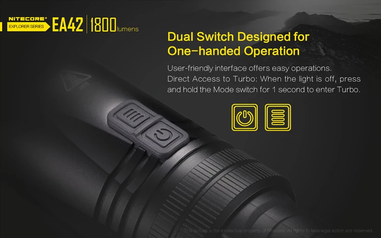 NITECORE EA42 1800 люменов CREE XHP35 HD светодиодный фонарик для кемпинга, походов, портативный тактический фонарь без аккумулятора