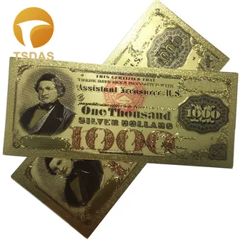 

10pcs/lot Colored US Banknote 1878 America 1000 Dollar 24K Gold Banknote for Home Decoration