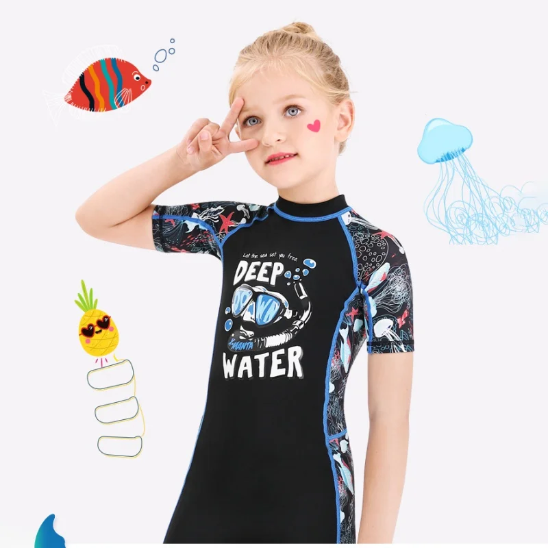 

Kids One-piece Swim Siamese Short Sleeves Warm Swimsuit Neoprene Kids Diving Suit Wetsuit Children For Boys Girls