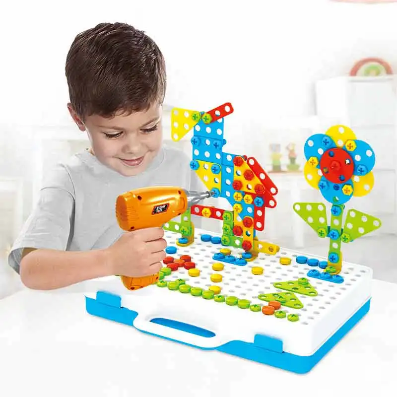 Детские завинчивающиеся блоки игрушки сборка разборка обучающая игрушка электрическая дрель завинчивание головоломка дизайн игрушки творческие игрушки для мальчиков - Цвет: 237pcs--3D