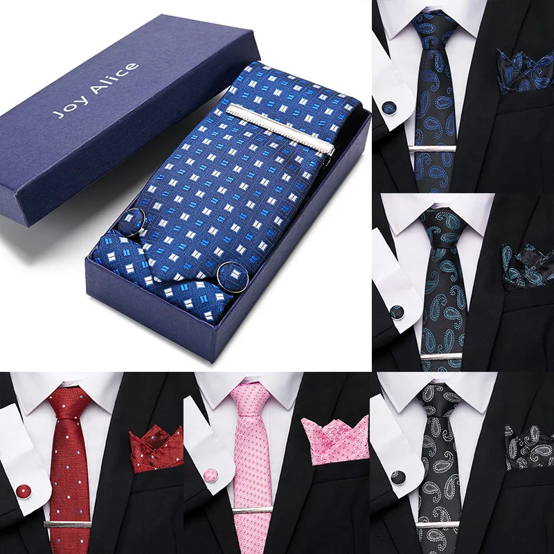 

Mens 7.5cm Tie 100% Silk Hanky Tie Clip Cuffink Necktie Set For Men Classic Formal Wedding Party Floral Necktie Accessories ties