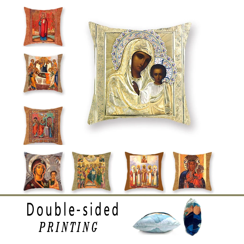 

Religious Virgin Mary's Pattern Double-sided Polyester Fluffy Pillowcase Decoration Home Sofa Car Waist Cushioncover Accessories