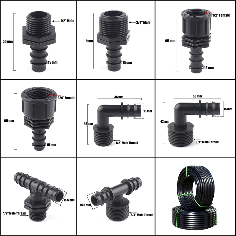 5pcs 16mm Garden Irrigation Tube Connector POM Watering Hose Nut Elbow Tee Connectors Agricultural irrigation PE Pipe Joints