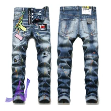 Dsq pantalones vaqueros lavados de estilo Hip Hop, Jeans con agujeros dañados, con tinta contra salpicaduras, DSQ2