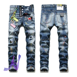 Dsq pantalones vaqueros lavados de estilo Hip Hop, Jeans con agujeros dañados, con tinta contra salpicaduras, DSQ2