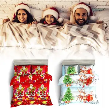 

AUGKUN Christmas Bedding 3D Duvet Quilt Pillow Cover Santa Claus Elk Quilt Bedding Set Printing Bedding Quilt Set In Stock