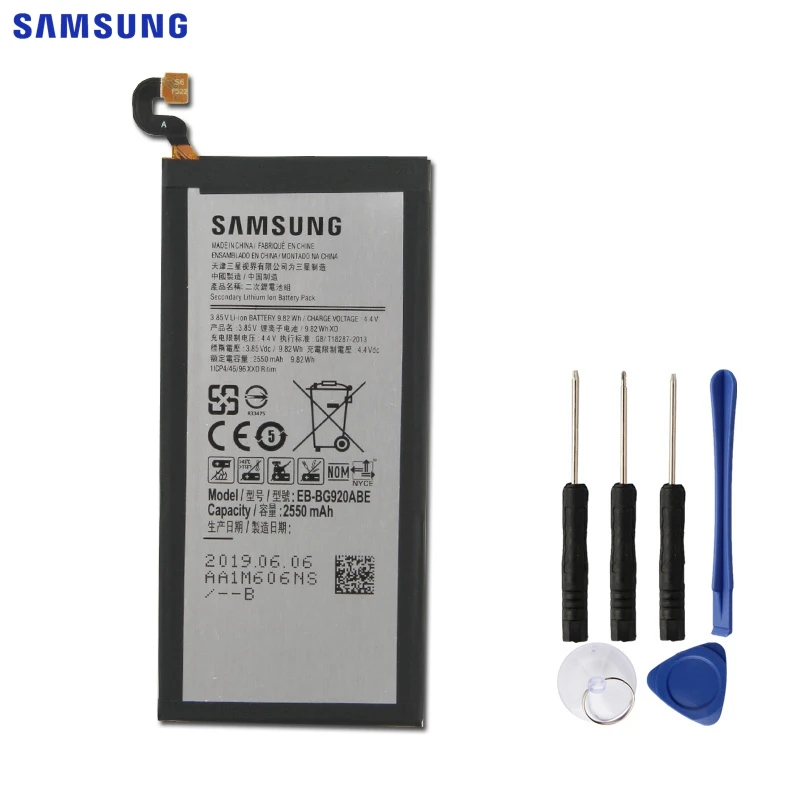 Оригинальная батарея samsung EB-BG920ABE для samsung GALAXY S6 G9200 G9208 G9209 SM-G920F G920I G920 G920A G920V G920T G920F 2550 мА-ч