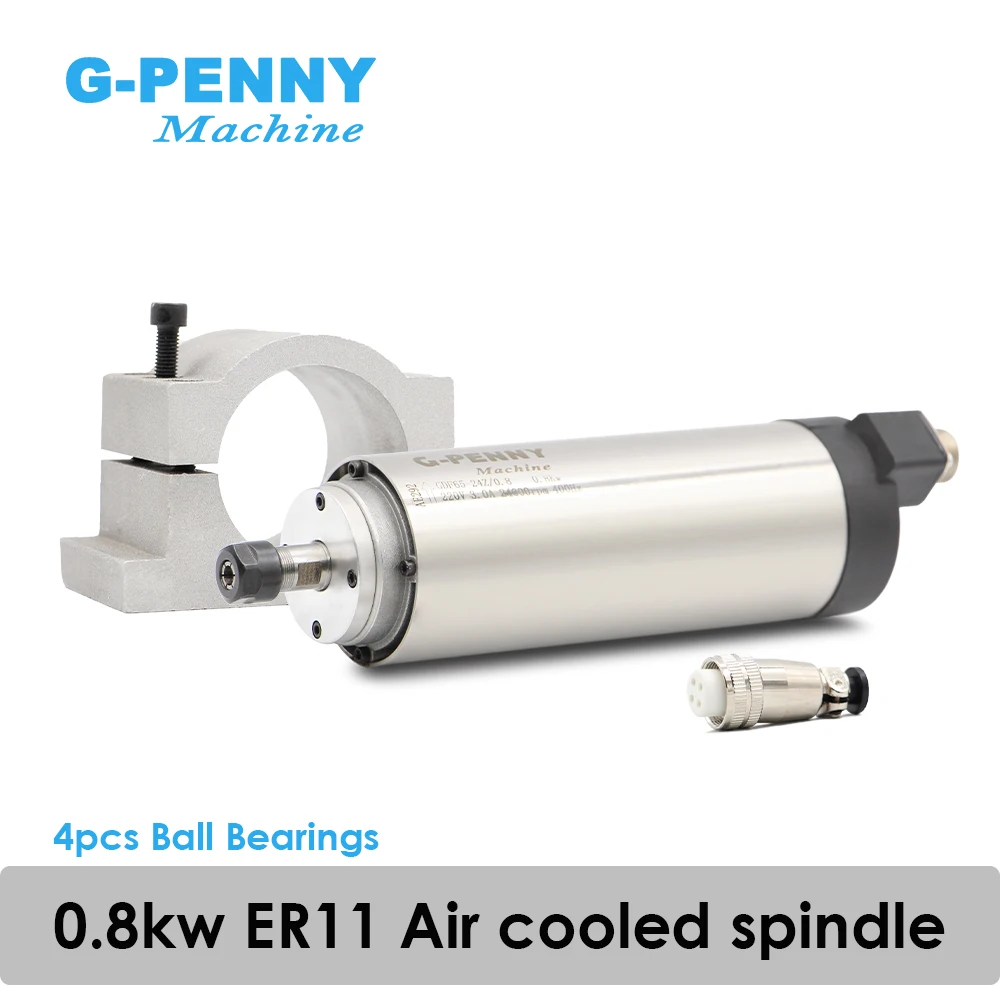 

220V 800W ER11 Air cooled spindle motor 4 bearings air-cooling high accuracy precision 0.01 & 65mm aluminium bracket clamp