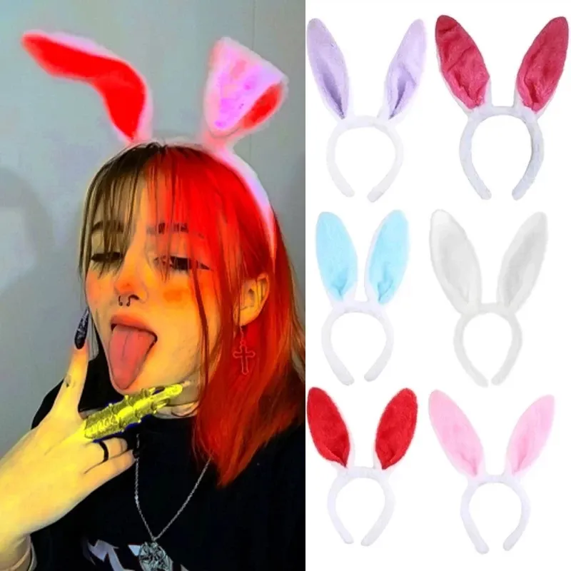  Cute Fluffy Rabbit Ears Hairbands for Women Halloween Easter Anime Cosplay Hair Hoop Headwear Headband Hair Accessories 2021 