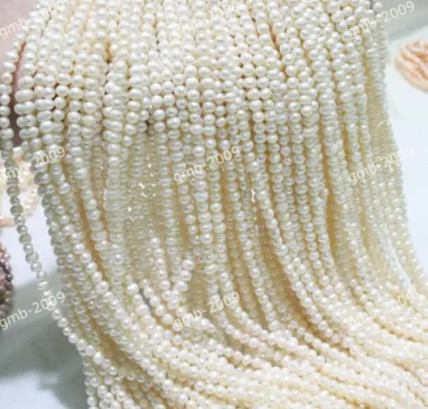 Ювелирное изделие жемчужное ожерелье из натурального жемчуга 3-4 мм белый пресноводный жемчуг круглый Самородок Свободные бусины 1"