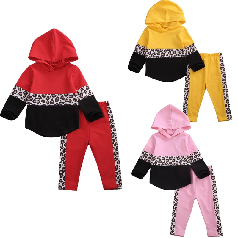 Leopard Hoodie Tops Pants Tracksuit Toddler Kids Baby Boy Girls Outfits Autumn Long Sleeve Patchwork Pullover Trousers 2Pcs Set | Детская