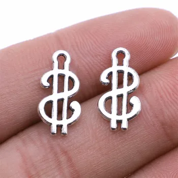 

WYSIWYG 20pcs/lot Jewelry Making DIY Handmade Craft Charms Antique Silver Color 9x17mm Us Dollar Sign Pendant