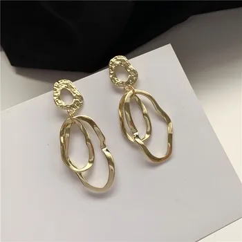 

Gold Color Irregular Geometric Ear Clips Simple Hollow Pendant Earrings for Women