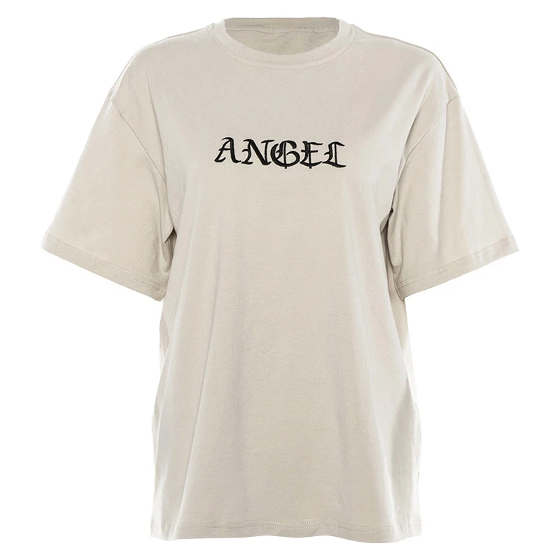 

Oversize loose casual letters short-sleeved T-shirt women's bottoms missing mid-length tops
