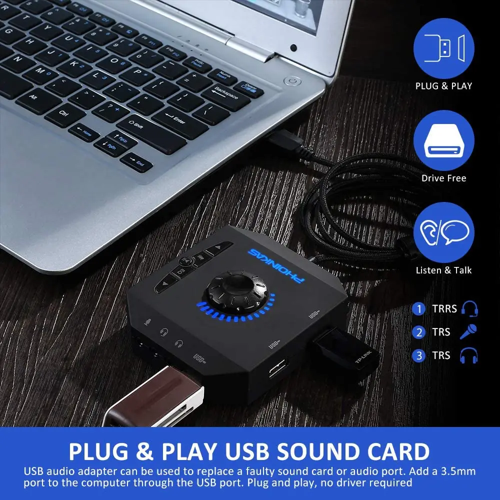 External Sound Card USB Audio Adapter with 3 5mm Headphone and Microphone Jack Volume Control Stereo Sound Card Plug Play