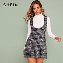SHEIN разноцветное твидовое платье с двумя пуговицами короткое