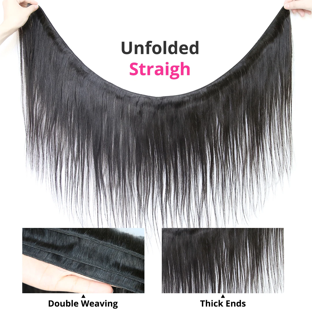Brazilian Hair Human Hair Bundles with Closure Bone Straight 5x5 Lace Closure Weave Bundles With Human Extension