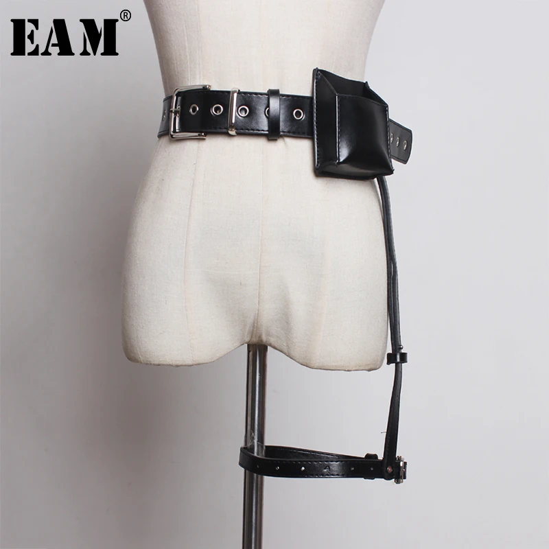 

[EAM] Pu Leather Black Hole Mini-bag Split Buckle Wide Belt Personality Women New Fashion All-match Autumn Winter 2019 1A130