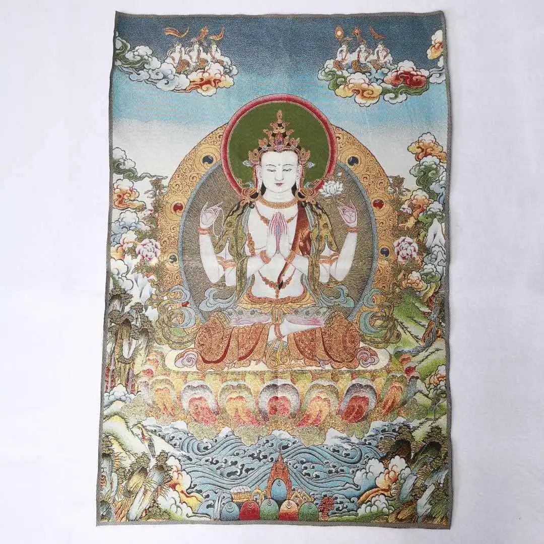 

36 "тибетская ткань, шелковая рулон, с изображением Будды и Гуаньинь Kwan-yin, Tangka Фреска тханка