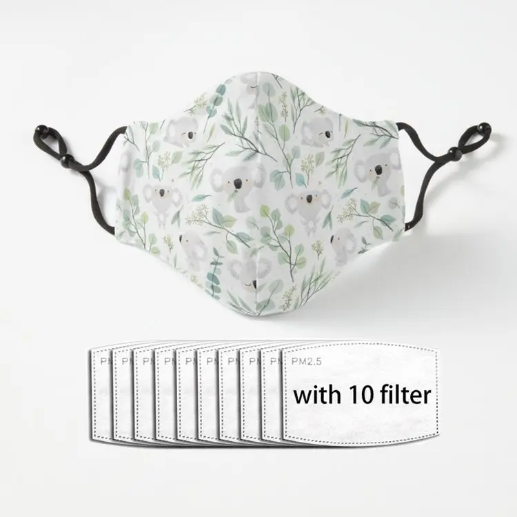 Дышащая Маска с узором коала и эвкалипта для мальчиков девочек в стиле Харадзюку