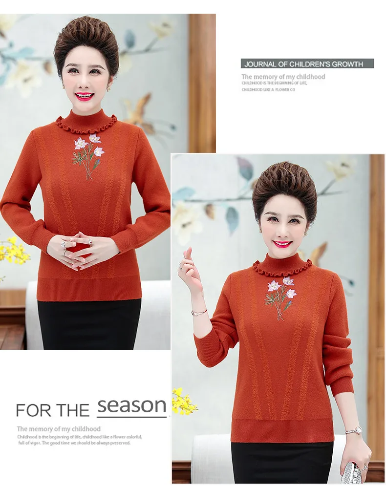 XJXKS Women winter sweater new exquisite embroidery plus size cashmere knit turtleneck sweater women pullover